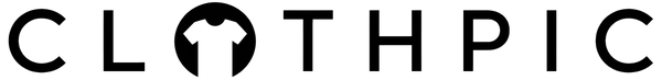 The logo for CLOTHPIC is displayed in black sans-serif lettering on a solid white background, with the letter 'O' stylized as a circular t-shirt silhouette.